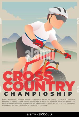 cross country XCO cycling event vintage style poster vector illustration Stock Vector