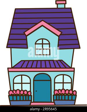 Vector cartoon purple house. Cute building. Child town illustration. Cartoon flat vector illustration, isolated on white Stock Vector