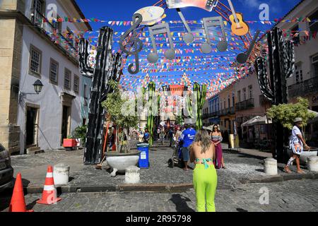 salvador, bahia, brazil – june 23, 2023: view of the decoration for the celebrations of Sao Joao in Pelourinho, historic center of Salvador. Stock Photo