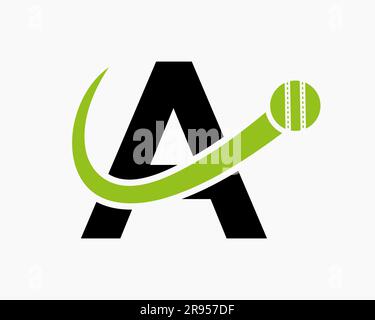 Letter A Cricket Logo Concept With Moving Ball Icon For Cricket Club Symbol. Cricketer Sign Stock Vector