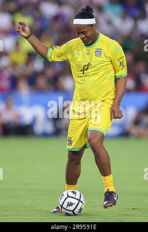 June 23, 2023: Team Ronaldinho ROLANDINHO (10) dribbles the ball during the The Beautiful Game Team Ronaldinho vs Team Robert Carlos soccer match at Exploria Stadium in Orlando, Fl on June 23, 2023. (Credit Image: © Cory Knowlton/ZUMA Press Wire) EDITORIAL USAGE ONLY! Not for Commercial USAGE! Stock Photo