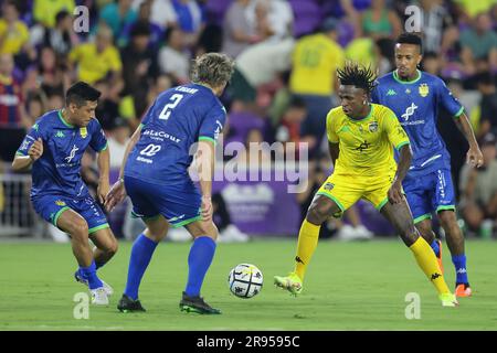 June 23, 2023: Team Ronaldinho VINI JR. (7) in action during the The Beautiful Game Team Ronaldinho vs Team Robert Carlos soccer match at Exploria Stadium in Orlando, Fl on June 23, 2023. (Credit Image: © Cory Knowlton/ZUMA Press Wire) EDITORIAL USAGE ONLY! Not for Commercial USAGE! Stock Photo