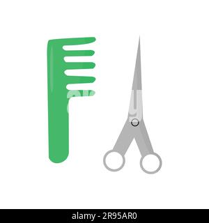 Scissors and brush doodle cartoon illustration.Kids school or hair style salon concept. Stock Vector