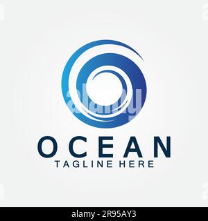 wavy blue ocean water letter O ocean wave logo design vector Stock Vector