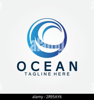 wavy blue ocean water letter O ocean wave logo design vector Stock Vector