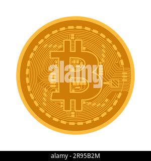 Golden bitcoin coin isolated on white background. Crypto currency symbol. Flat vector illustration Stock Vector