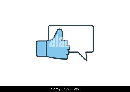 feedback icon. Thumb with chat. icon related to high grade, client recommend, feedback, digital marketing. Flat line icon style design. Simple vector Stock Vector
