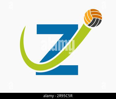 Letter Z Volleyball Logo Concept With Moving Volley Ball Icon. Volleyball Sports Logotype Template Stock Vector