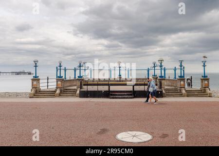 Llandudno bandstand on the promenade with Llandudno Pier in the background, Llandudno, North Wales, UK. Stock Photo
