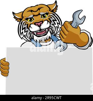 Wildcat Mechanic Plumber Spanner Wrench Handyman Stock Vector