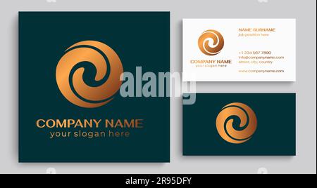 Logo spiral abstract 2 double partnership icon. Curly elegant waves. Template for creating a unique luxury design, logo, corporate products, yoga stud Stock Vector