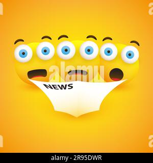 Surprising, Horrible News - Emoticons with Pop Out Eyes Reading a Newspaper - Vector Design Stock Vector