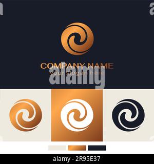 Logo spiral abstract 2 double partnership icon. Curly elegant waves. Template for creating a unique luxury design, logo, corporate products, yoga stud Stock Vector