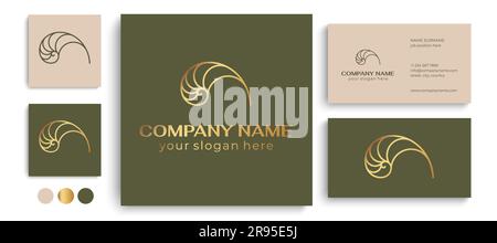 Shell logo. Modern seashell, naulilus. Elegant linear logo. Template to create a unique luxury design, logo Stock Vector