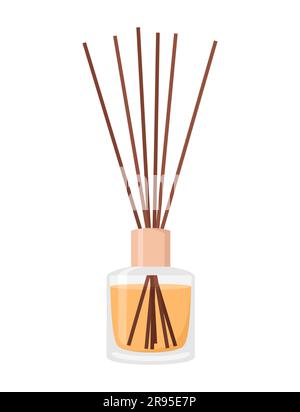 Aroma diffuser with sticks in glass bottle on a white background. Flat vector illustration Stock Vector