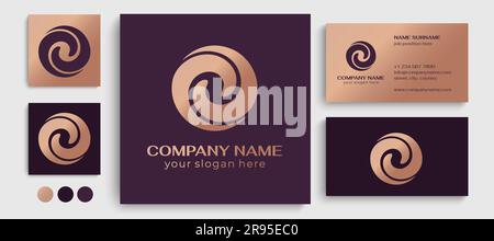 Logo spiral abstract 2 double partnership icon. Curly elegant waves. Template for creating a unique luxury design, logo, corporate products, yoga stud Stock Vector