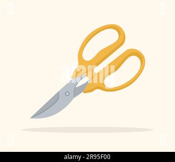 Garden scissors with a plastic yellow handle on a beige background. Vector illustration in flat style Stock Vector