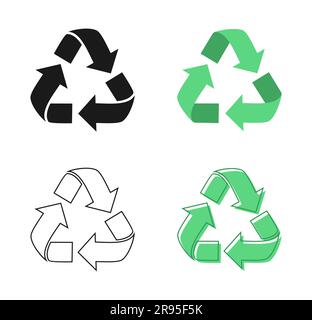 Set of black and green recycling icons on white background. Vector illustration Stock Vector