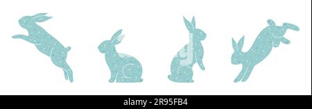 Cute rabbits with dot pattern. Easter bunny set in simple minimalist style. Vector illustration Stock Vector