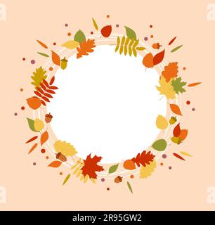 Round autumn leaves frame template illustration Stock Vector Image ...