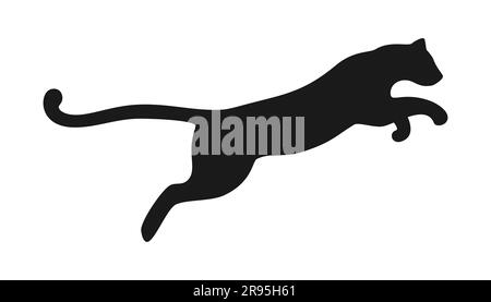 Black silhouette of a jumping leopard on a white background. Vector illustration Stock Vector