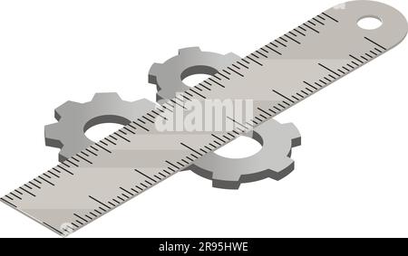 Technical equipment icon isometric vector. Three metal gear and measuring ruler. Repair and maintenance concept Stock Vector