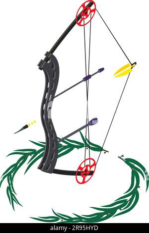 Compound bow icon isometric vector. Modern compound bow and winner branch icon. Archery sport equipment Stock Vector