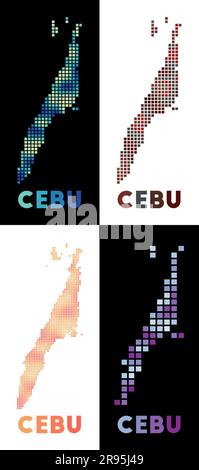 Cebu map. Collection of map of Cebu in dotted style. Borders of the island filled with rectangles for your design. Vector illustration. Stock Vector