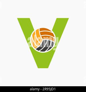 Letter V Volleyball Logo Concept. Volleyball Sports Logotype Template Stock Vector