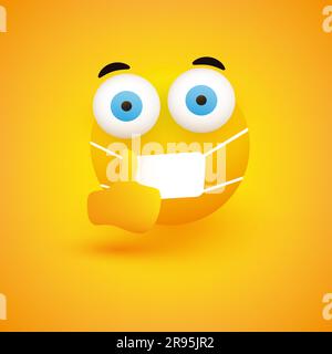 Emoji - Simple Emoticon with Pop Out Eyes, Showing Thumbs Up and Wearing Medical Mask on Yellow Background - Vector Design Stock Vector