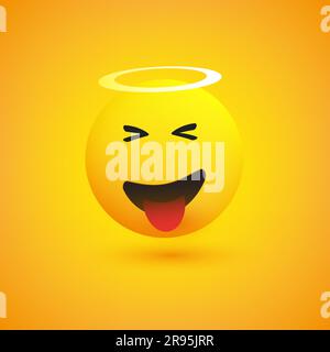 Smiling, Laughing Cheeky Face with Angel Halo - Emoticon Concept Design Stock Vector