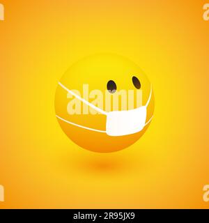Fearful, Concerned Emoticon with  Medical Mask, View from Side on Yellow Background - Vector Design Stock Vector