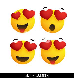 Smiling Faces With Heart Shaped Eyes - Simple Shiny Happy Emoticons Clip-Art, Isolated on White Background - Vector Design Stock Vector