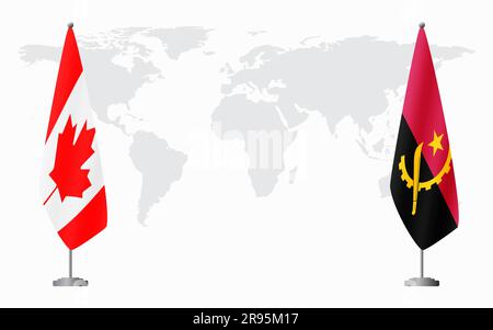 Canada and Angola flags for official meeting against background of world map. Stock Vector