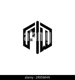 FW Letter Logo monogram hexagon shape with connect outline style design ...