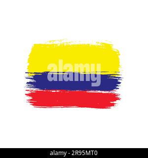 Colombia colorful brush strokes painted national country flag icon. Stock Vector