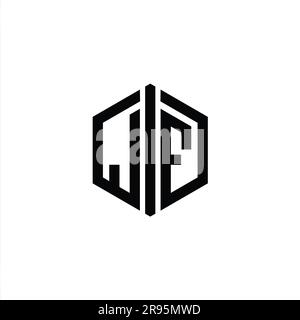 JF Letter Logo monogram hexagon shape with connect outline style design ...