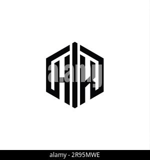 HK Letter Logo monogram hexagon emblem shape with stripes outline style ...