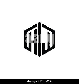 HJ Letter Logo monogram hexagon shape with connect outline style design template Stock Photo