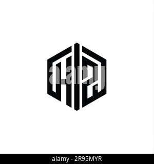 HZ Letter Logo monogram hexagon shape with connect outline style design template Stock Photo