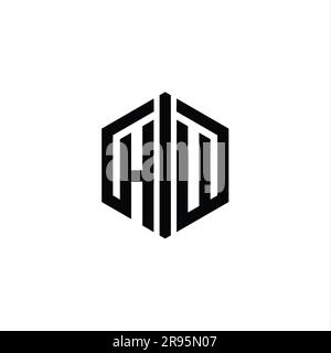 HU Letter Logo monogram hexagon shape with triangle outline sharp slice ...