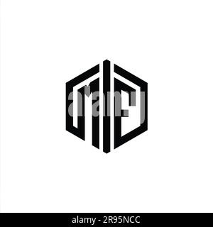 MF Letter Logo monogram hexagon shape with connect outline style design ...