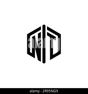 NT Letter Logo monogram hexagon shape with connect outline style design template Stock Photo