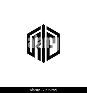 RF Letter Logo monogram hexagon shape with connect outline style design ...