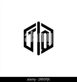 TQ Letter Logo monogram hexagon shape with connect outline style design template Stock Photo