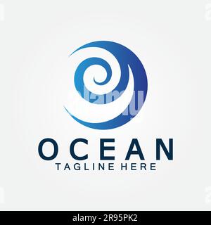 wavy blue ocean water letter O ocean wave logo design vector Stock Vector