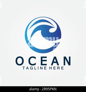 wavy blue ocean water letter O ocean wave logo design vector Stock Vector