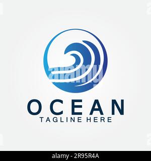 wavy blue ocean water letter O ocean wave logo design vector Stock Vector
