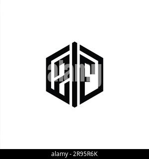 ZF Letter Logo monogram hexagon shape with triangle outline sharp slice ...
