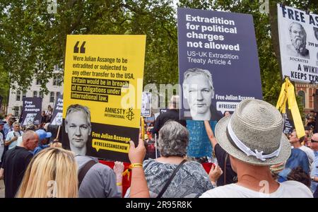 London, UK. 24th June 2023. Protesters gathered in Parliament Square calling on the UK Government to free Julian Assange and not to extradite him to the US. Credit: Vuk Valcic/Alamy Live News Stock Photo